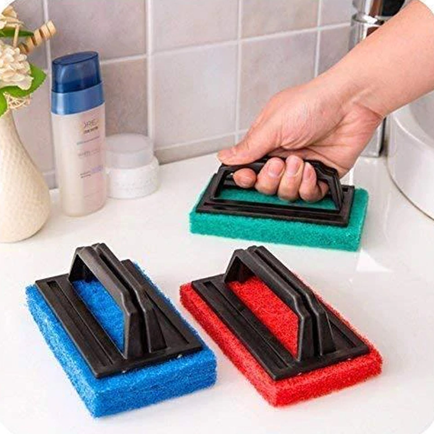 0222 Handle Scrubber Brush widely used by all types of peoples for washing utensils and stuffs in all kinds of bathroom and kitchen places etc. DeoDap