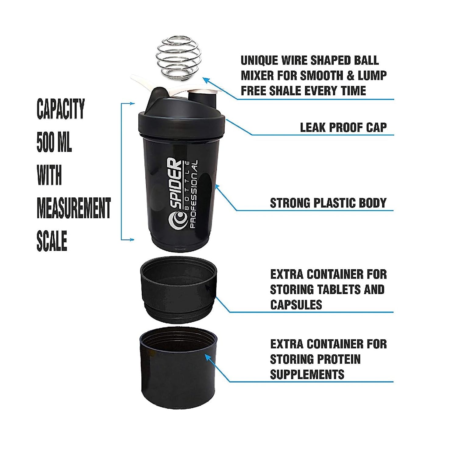 1771 SHAKER BOTTLE FOR GYM|GYM SHAKER|SIPPER BOTTLE|BPA-FREE AND 100% LEAK-PROOF PROTEIN SHAKER BOTTLE WITH 2 EXTRA STORAGE COMPARTMENT (500ML SHAKER) DeoDap