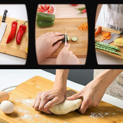 2475A Thick Wooden Bamboo Kitchen Chopping Cutting Slicing Board with Holder for Fruits Vegetables Meat DeoDap