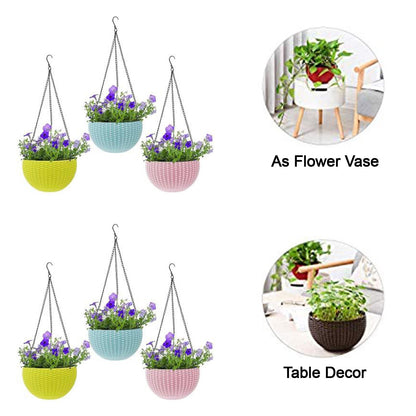 4708 Plastic Hanging Flower Pot and Flower Pot with Chain (6 Pc) DeoDap