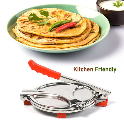 7149A PURI PRESS MAKER - STAINLESS STEEL PURI MAKER PRESS MACHINE - ROTI CHAPATI PRESSER FOR HOME - PAPAD-KHAKHRA- PURI MAKER PRESS MACHINE WITH HANDLE, MANUAL PURI MAKER (MEDIUM) DeoDap