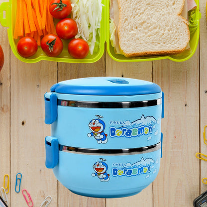 2873A Doraemon 2layer Lunch Box Steel High Quality  2 Layer Tiffin Box For Home , Office & School Use DeoDap