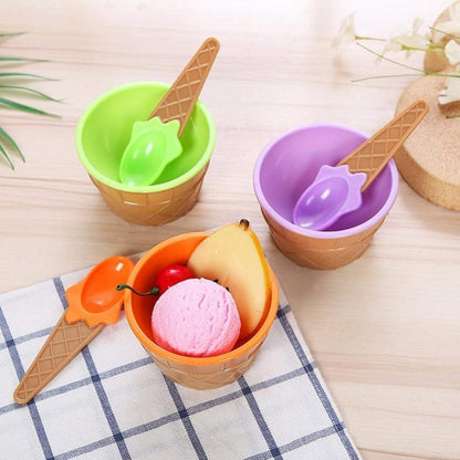 5320 Ice-Cream Waffle Spoon Bowel Cup Set | Premium ice Cream Set | Ice-Cream Bowel with Spoon 2pc Couple Bowl Set DeoDap