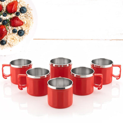 5308  Plastic Steel Cups Premium Cup For Coffee Tea Cocoa, Camping Mugs with Handle, Portable & Easy Clean ( 6 pcs Set ) DeoDap