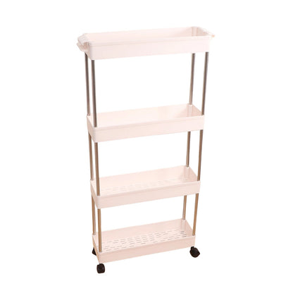 2156 Plastic 4 layer folding trolly Storage Organizer for Kitchen Storage Rack Shelf Trolley Rack with Caster Wheels (4 LAYER) DeoDap