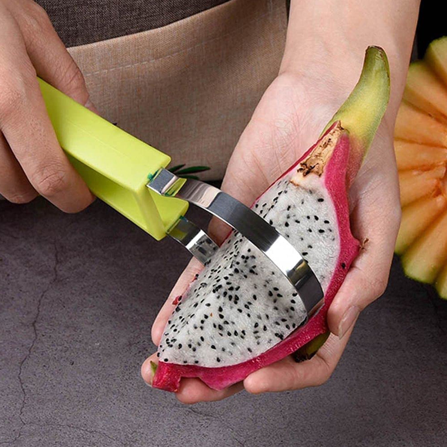 2606  4 in 1 Stainless Steel Melon Baller Seed Remover, Sorbet Dessert Ball Spoon, Fruit Digging Spoon, Double Sided Fruit Scooper, Watermelon Baller Scoop DeoDap