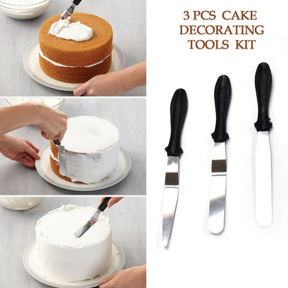 7610 3-in-1 Multi-Function Stainless Steel Cake Icing Spatula Knife Set DeoDap