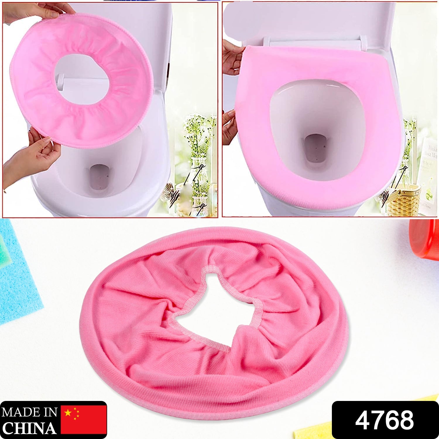 4768 Bathroom Soft Thicker Warmer Stretchable Washable Cloth Toilet Seat Cover Pads (1pc) 