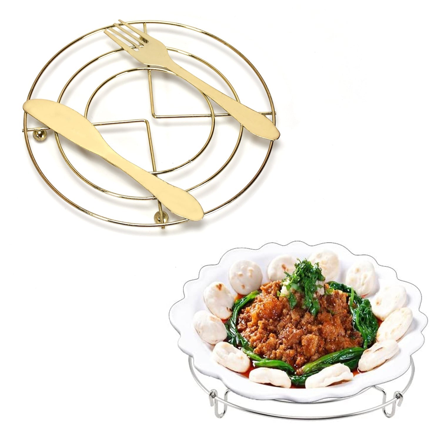 2479 Hot Pot Stand Stainless Steel Heat Resistant Round Table Ring DeoDap