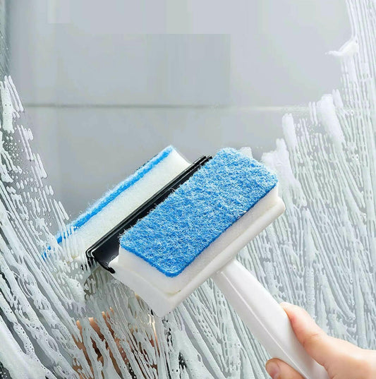 7602 2 in 1 Glass Wiper Cleaning Brush Mirror Grout Tile Cleaner Washing Pot Brush Double-Sided Glass Wipe Bathroom Wiper Window Glass Wiper DeoDap