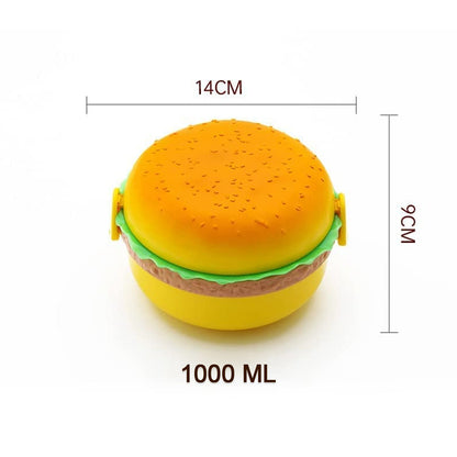 5313 Burger Shape Lunch Box Plastic Lunch Box Food Container Sets Double Layer Lunchbox 1000ml With 2 Spoon Applicable to Kids and Elementary School Students DeoDap