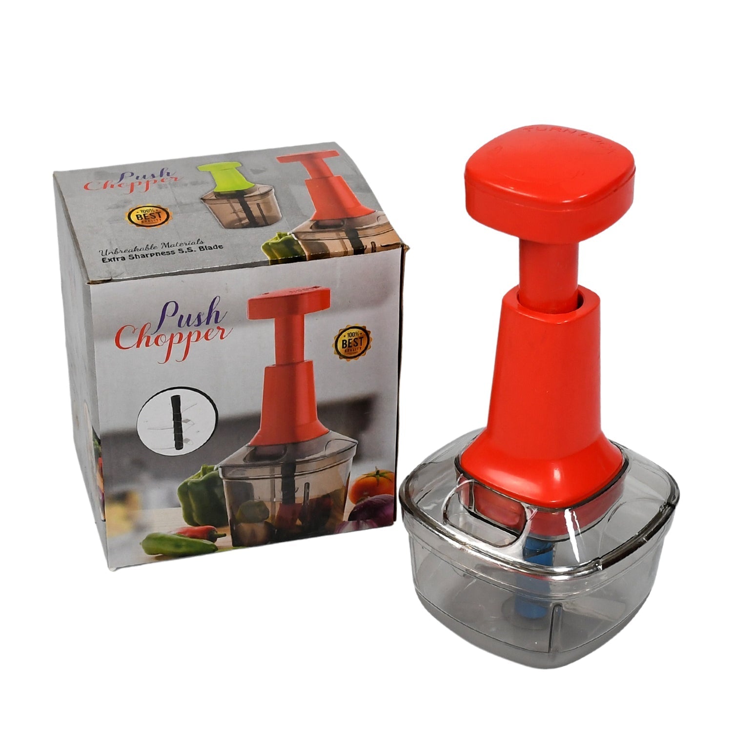 5351 Manual Food Push Chopper And Hand Push Vegetable Chopper, Cutting Chopper For Kitchen With 3 Stainless Steel Blade ( B Grade Chopper ) DeoDap