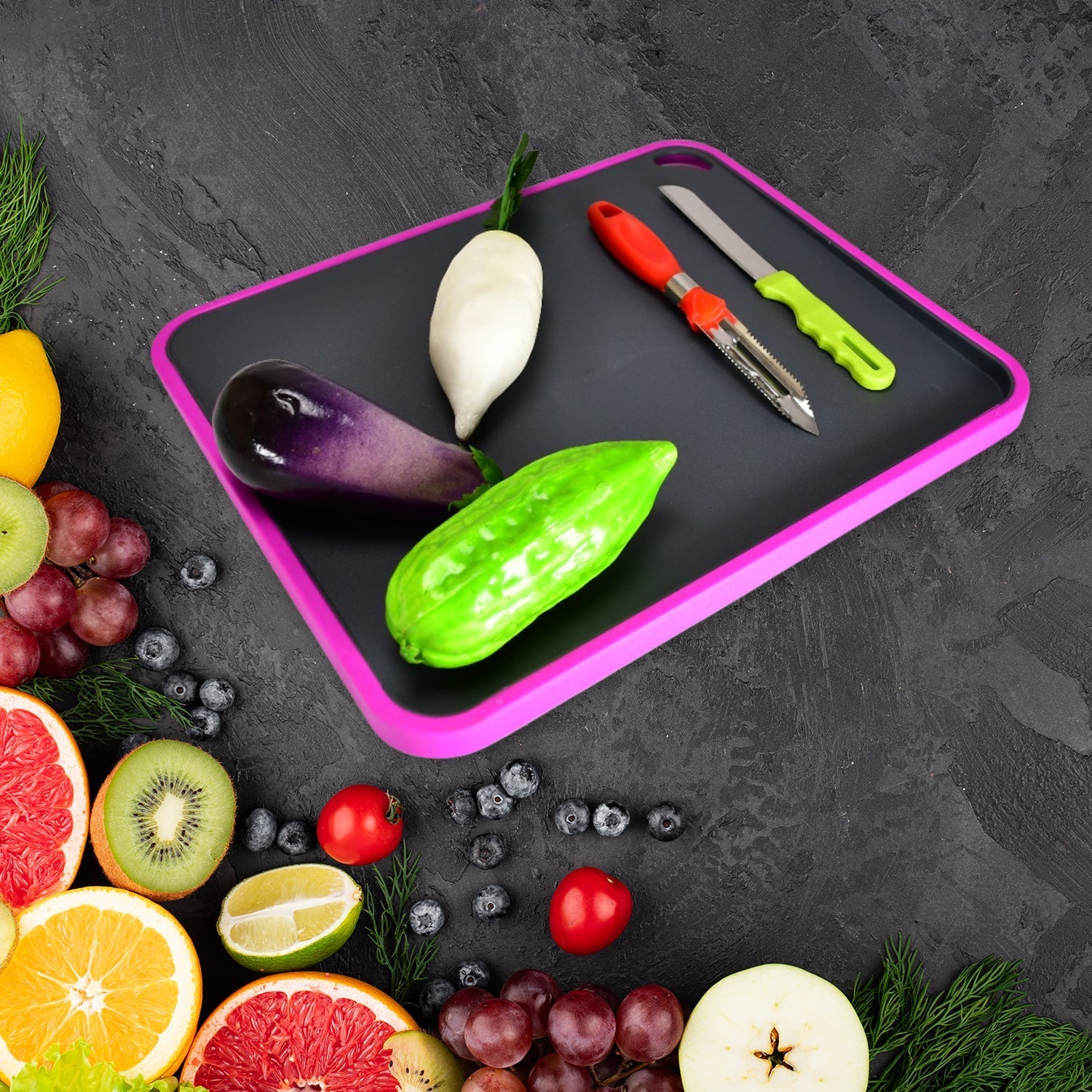 2462 Vegetables and Fruits Cutting Chopping Board Plastic Chopper Cutter Board Non-slip Antibacterial Surface with Extra Thickness DeoDap