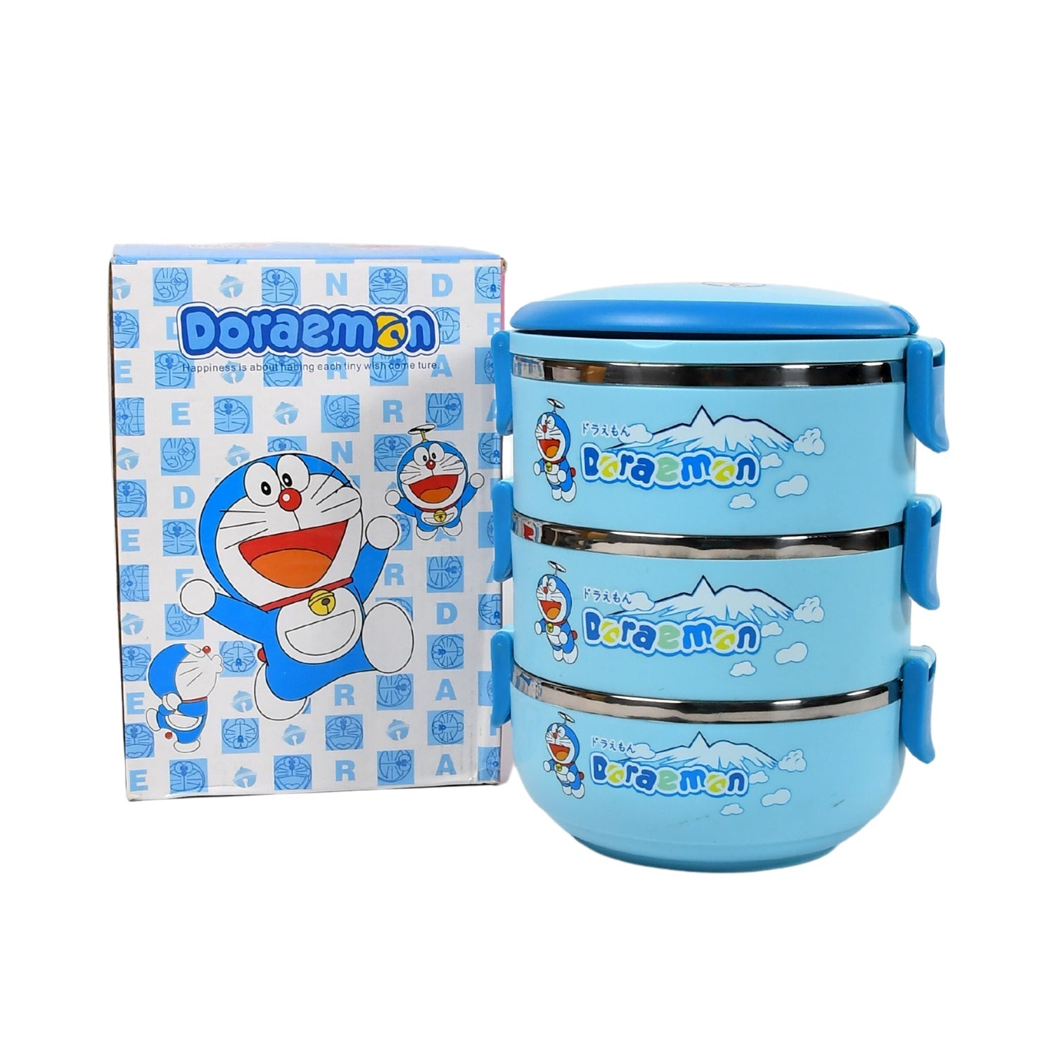 2872A 3 Layer Doraemon Lunch Box Tiffin High Quality Steel Lunch Box  3 Layer Tiffin For School ,Office & Traveling Use DeoDap