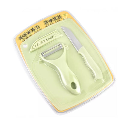 5207 Plastic Kitchen Peeler - Green & Classic Stainless Steel 3-Piece Knife Set Combo DeoDap