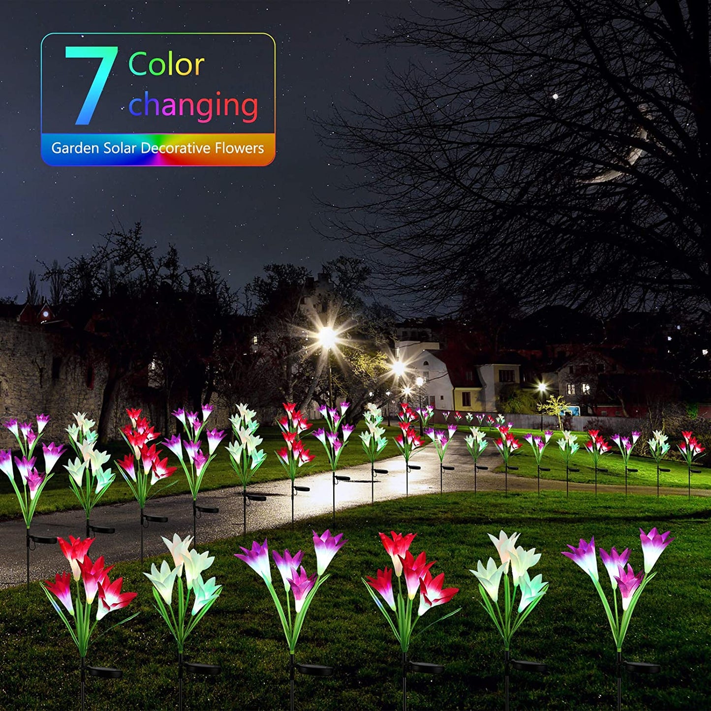 6616B Waterproof Outdoor Solar Lily Flower Stake Lights ( Pack Of 2 pcs ) DeoDap