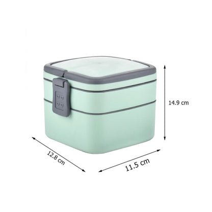 2837A GREEN DOUBLE-LAYER PORTABLE LUNCH BOX STACKABLE WITH CARRYING HANDLE AND SPOON LUNCH BOX , Bento Lunch Box DeoDap