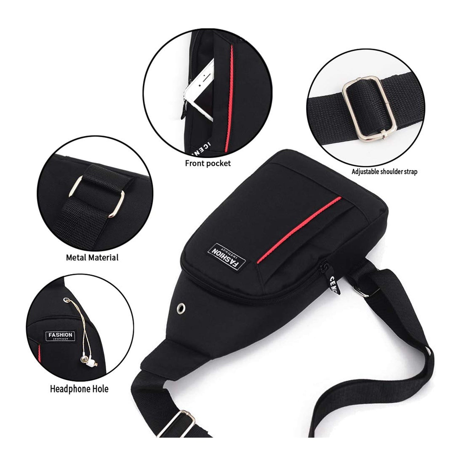 0322 Black Waterproof Anti Theft Crossbody fanny pack waist bag PU Leather Shoulder Bags Chest Men Casual fashion USB Charging earphone hook Sling Travel Messengers Bag DeoDap