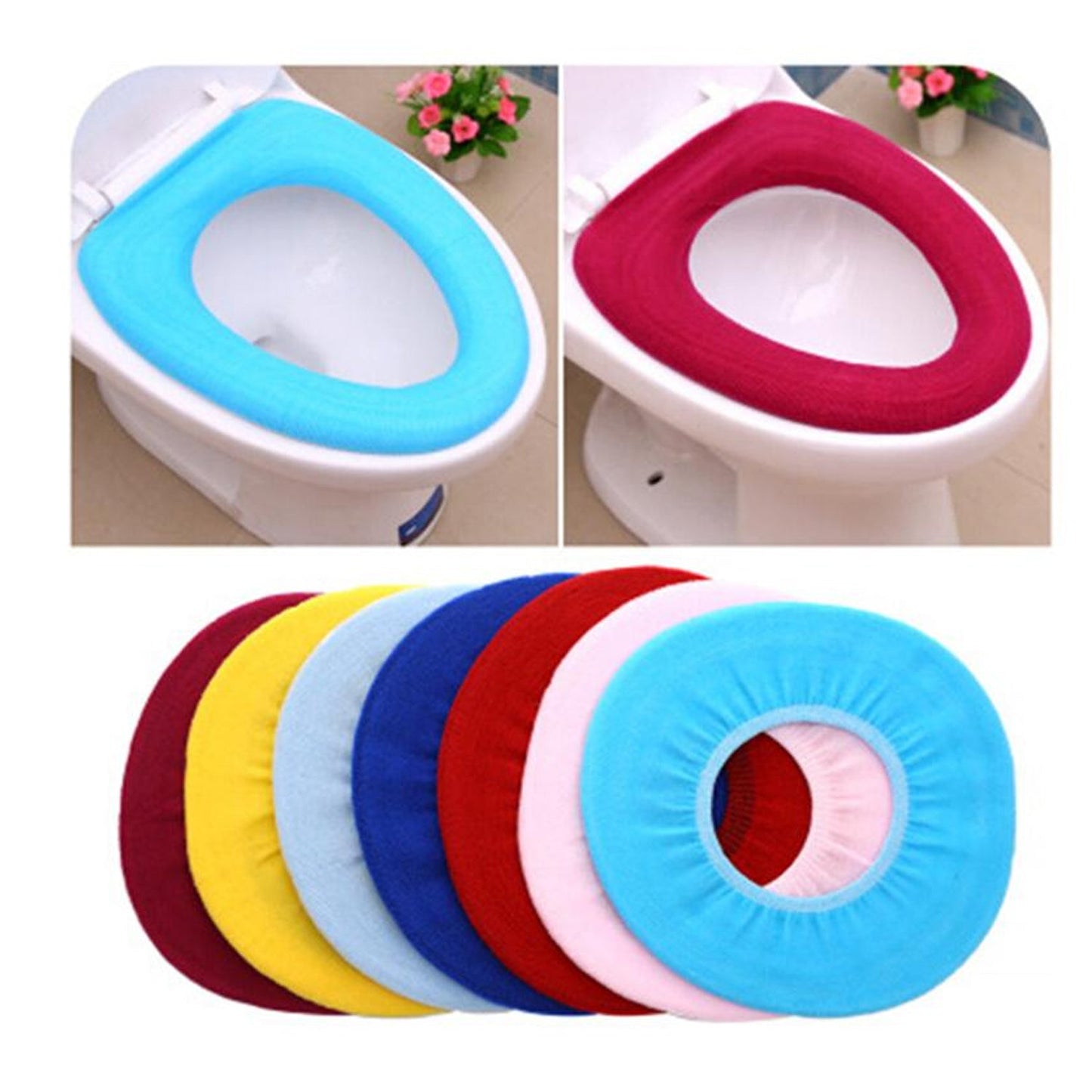 4768 Bathroom Soft Thicker Warmer Stretchable Washable Cloth Toilet Seat Cover Pads (1pc) 