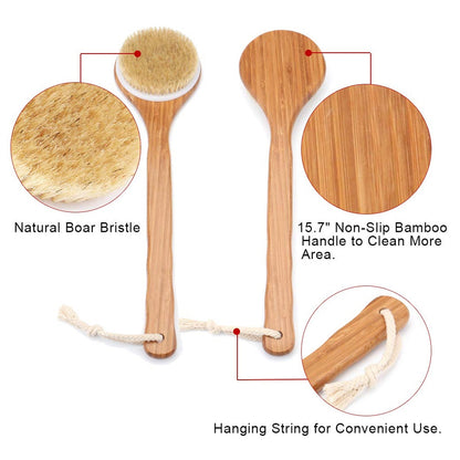 6700 Body Brush Dry Brushing Back Scrubber Shower Bath Brush Bamboo Long Handle Natural Bristles exfoliating Massage Improve Blood Circulation Cellulite DeoDap