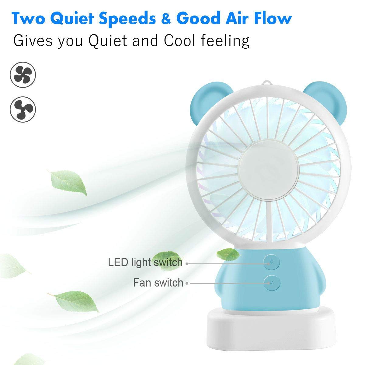 7633 Mini Portable Fan USB Rechargeable Handheld Rabbit Style Color Changing LED Light Pocket Desk Light Fan DeoDap