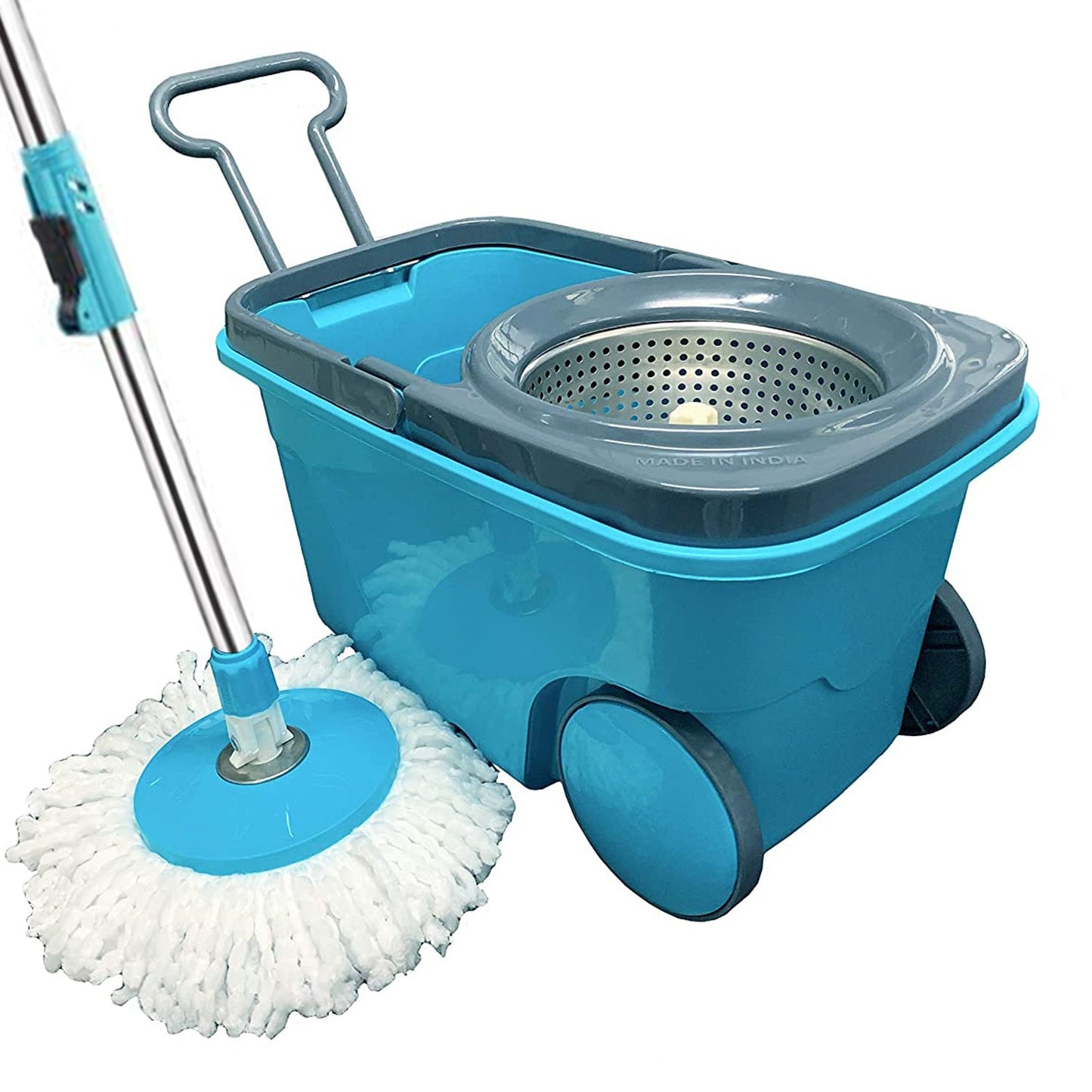 1160 Heavy Duty Microfiber Spin Mop with Plastic Bucket (Multicolour) DeoDap