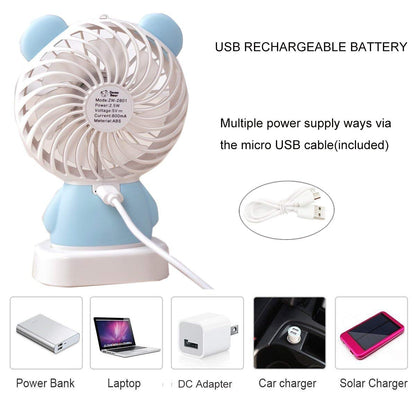 7632 MINI PORTABLE FAN USB RECHARGEABLE HANDHELD BEAR STYLE COLOR CHANGING LED LIGHT POCKET DESK LIGHT FAN DeoDap