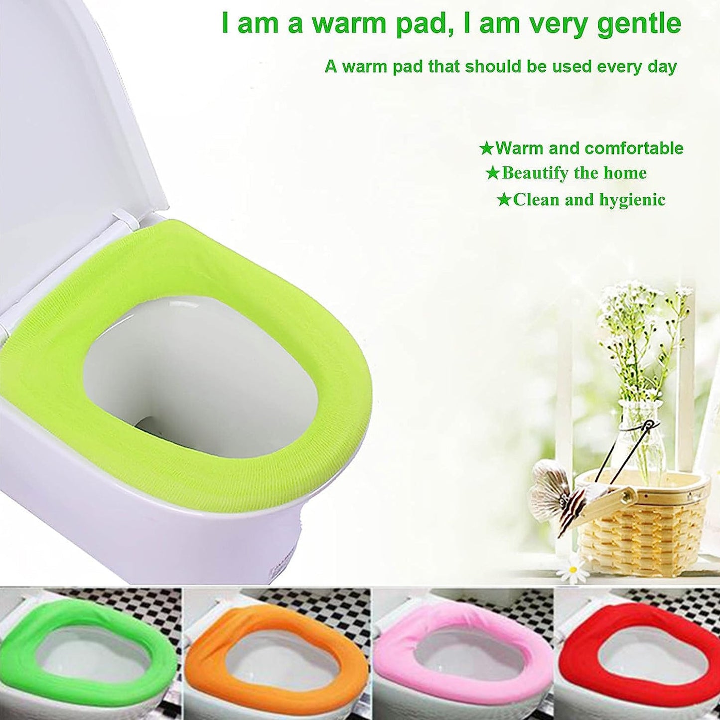 4768 Bathroom Soft Thicker Warmer Stretchable Washable Cloth Toilet Seat Cover Pads (1pc) 