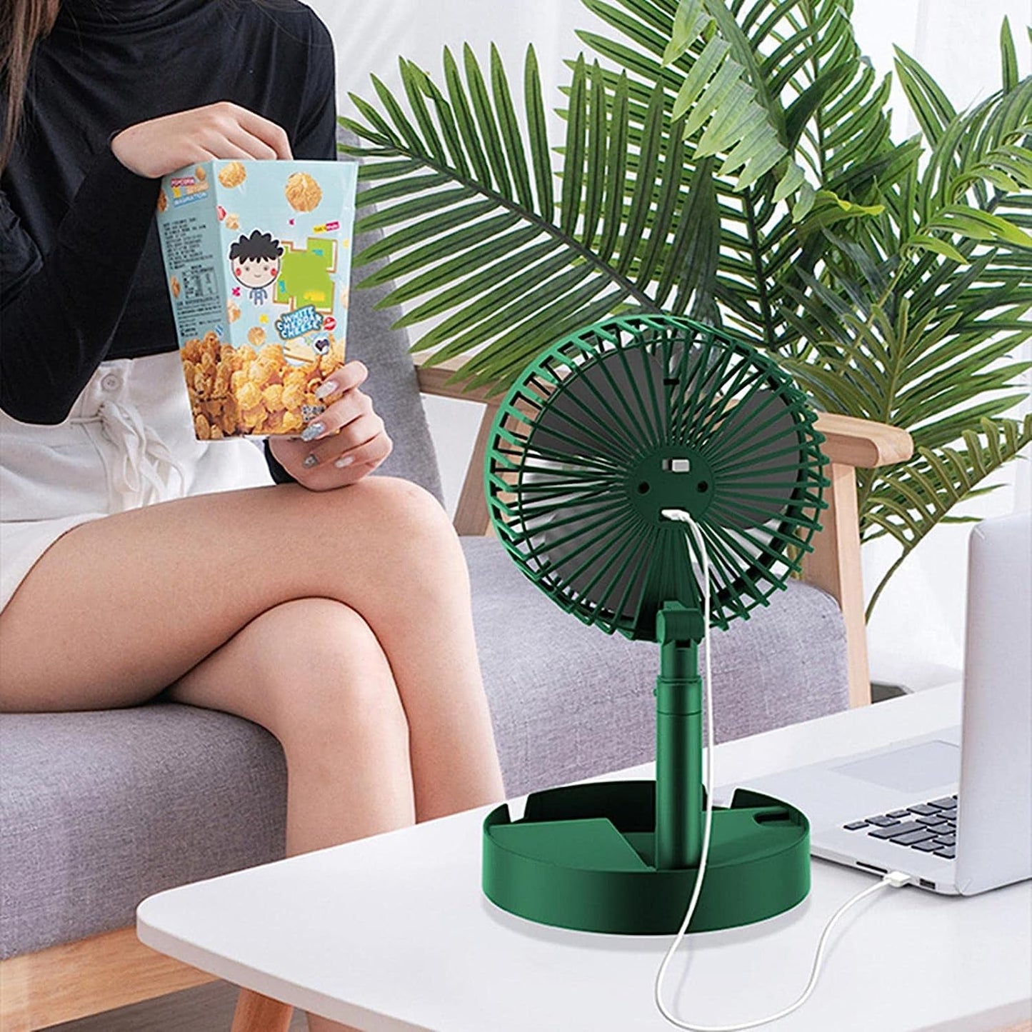 4613A Telescopic Electric Desktop Fan, Height Adjustable, Foldable & Portable for Travel/Carry | Silent Table Top Personal Fan for Bedside, Office Table DeoDap