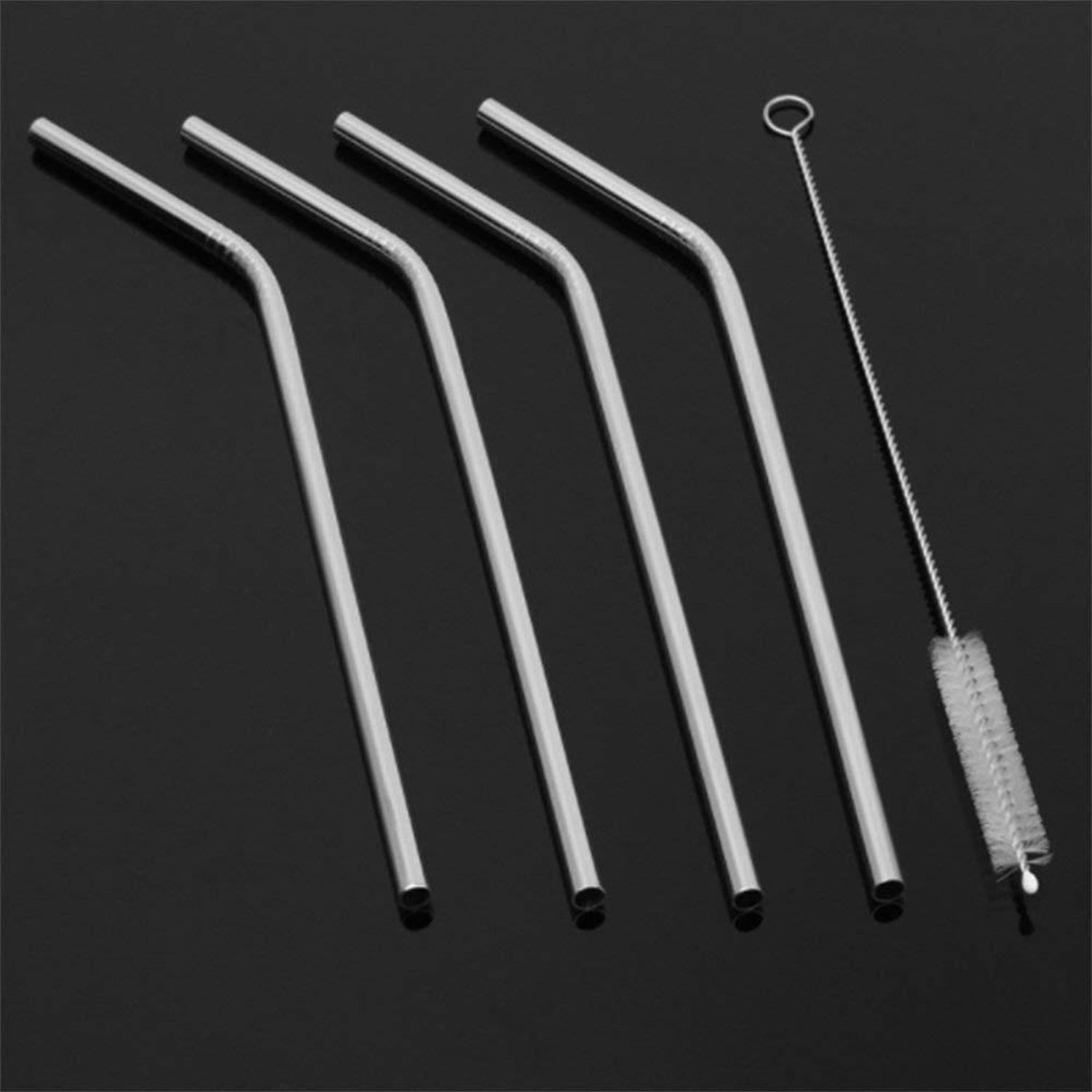 1733 Reusable Stainless Steel Drinking Straws Bent (4 Bent Straws, 1 Brush) DeoDap