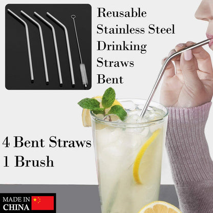 1733 Reusable Stainless Steel Drinking Straws Bent (4 Bent Straws, 1 Brush) DeoDap