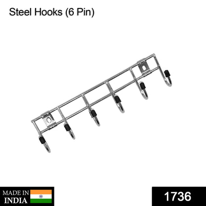 1736 Multipurpose Stainless Steal Hanger Strip Hooks (6 Pin) DeoDap