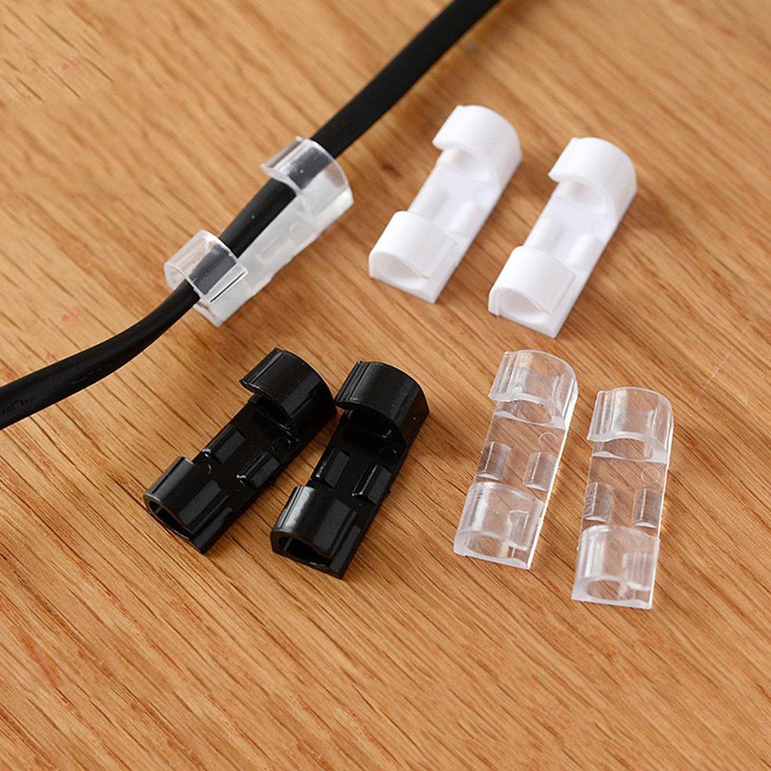 1761 Self Adhesive Cable Clips Wire Manage Holder Sticky Mount-Round Plastic Cable Cord DeoDap