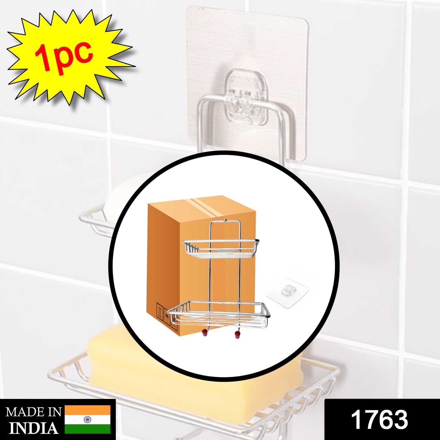 1763 Kitchen Bathroom Soaps Storage Rack with 2 Hook for Home DeoDap