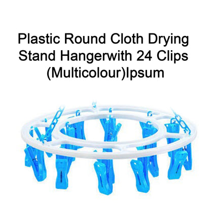 1367 Plastic Round Cloth Drying Stand Hanger with 24 Clips (Multicolour) DeoDap