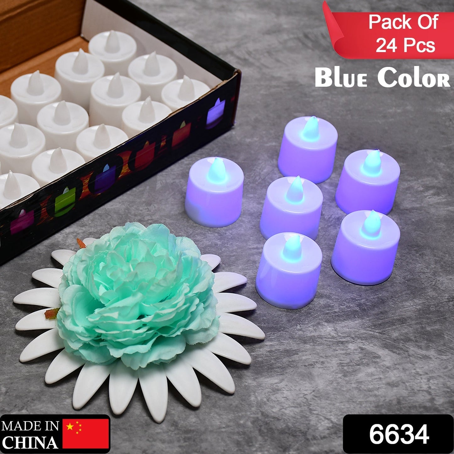 6634 Blue Flameless LED Tealights, Smokeless Plastic Decorative Candles - Led Tea Light Candle For Home Decoration (Pack Of 24) DeoDap