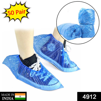 4912 Type Plastic Elastic Top Disposable Shoe Cover for Rainy Season (50 Pairs) 