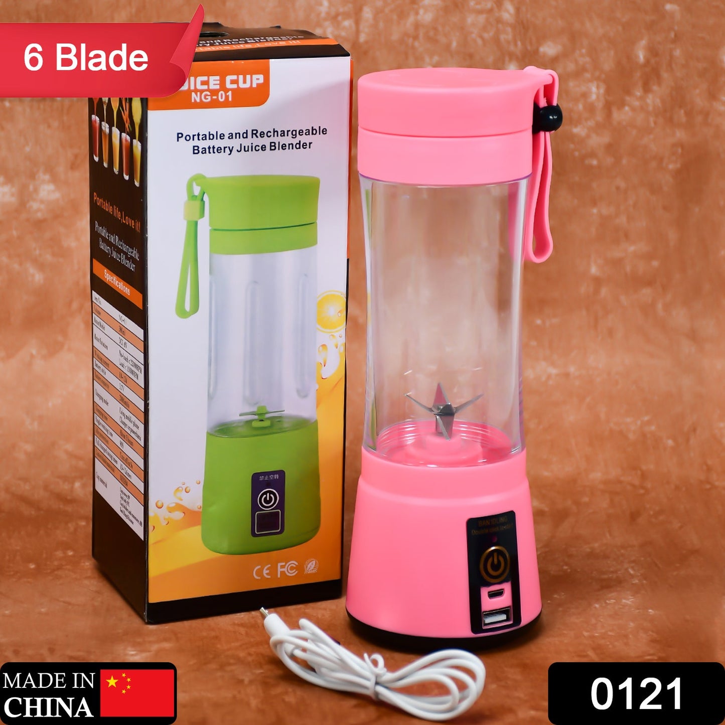 0121 Portable 6 Blade Juicer Cup USB Rechargeable Vegetables Fruit Juice Maker Juice Extractor Blender Mixer With Power Bank 