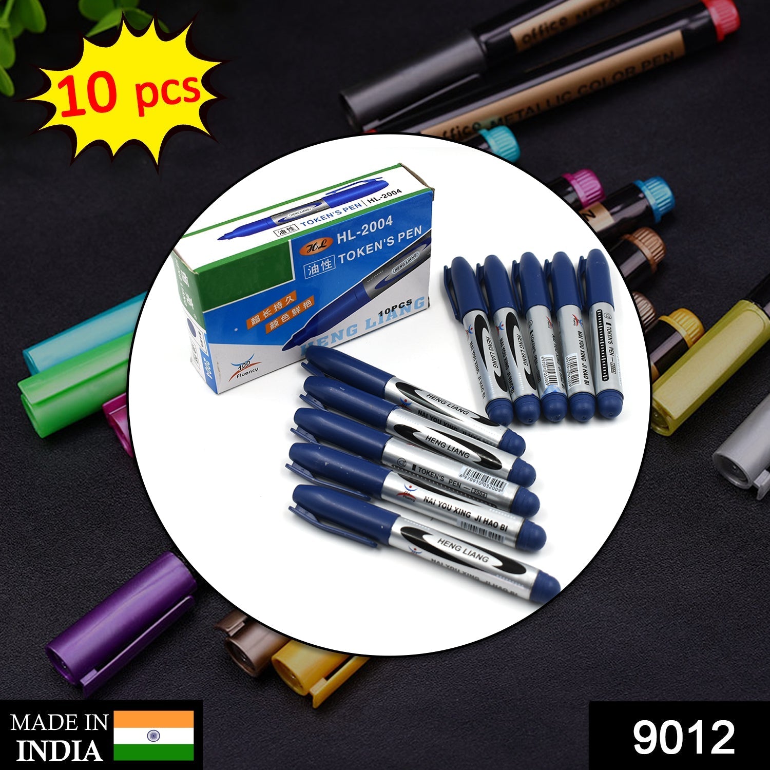 9012 10Pc Blue Marker and pen used in studies and teaching white boards in schools and institutes for students. DeoDap