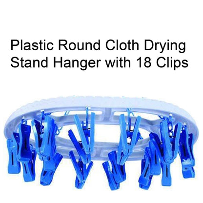 1366 Plastic Round Cloth Drying Stand Hanger with 18 Clips (Multicolour) DeoDap