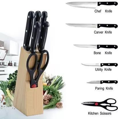 102 Kitchen Knife Set with Wooden Block and Scissors (5 pcs, Black) Mishwa DeoDap