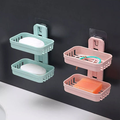 4762  Plastic Double Layer - Soap Stand, Holder, Wall Soap Box Sturdy Vacuum Dispenser Tray Deodap