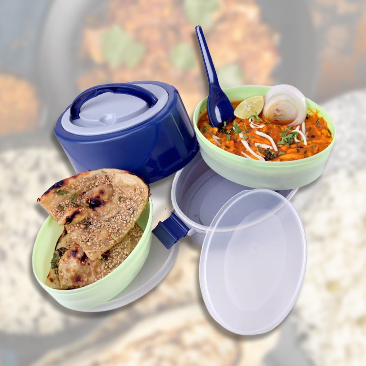 2408 BLUE CLASSIC 2 LAYER LUNCH BOX | AIRTIGHT LUNCH BOX DeoDap