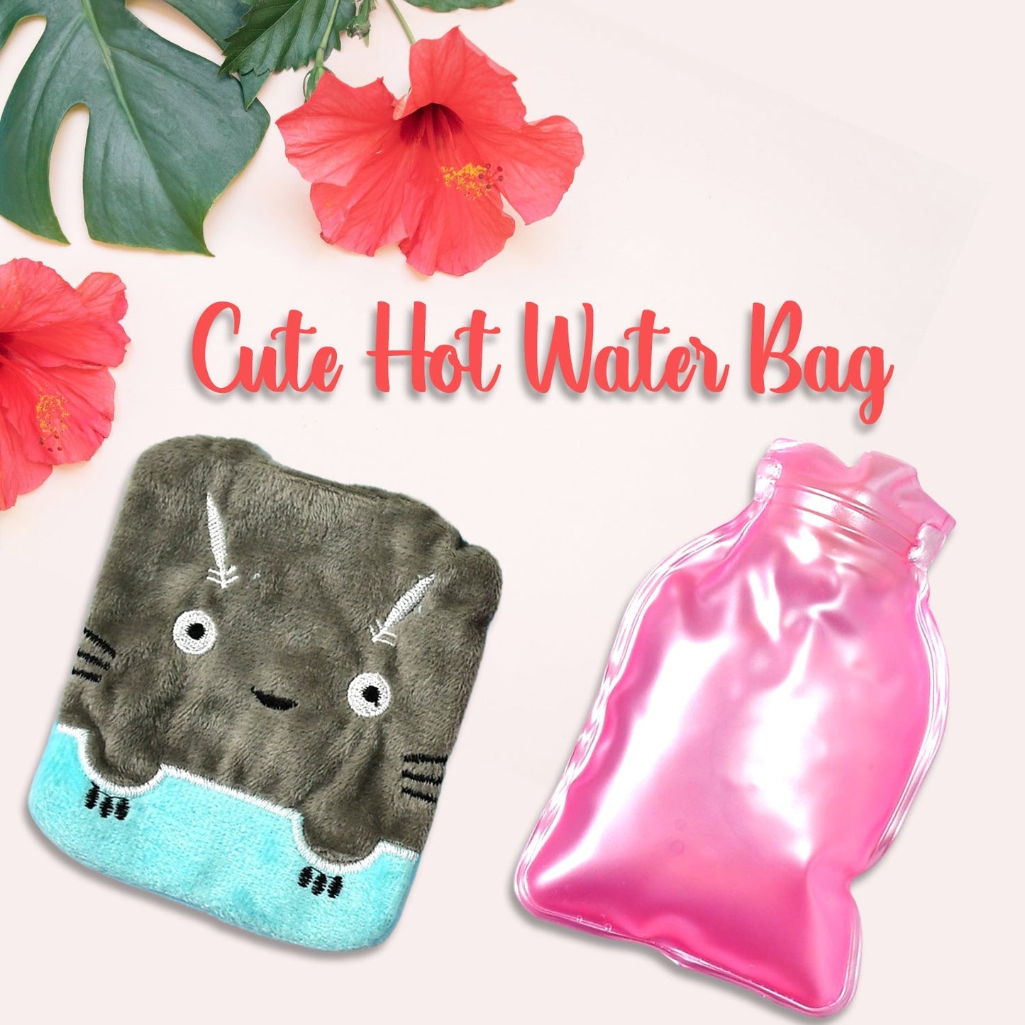 6528 Grey Cat Print small Hot Water Bag with Cover for Pain Relief, Neck, Shoulder Pain and Hand, Feet Warmer, Menstrual Cramps. DeoDap