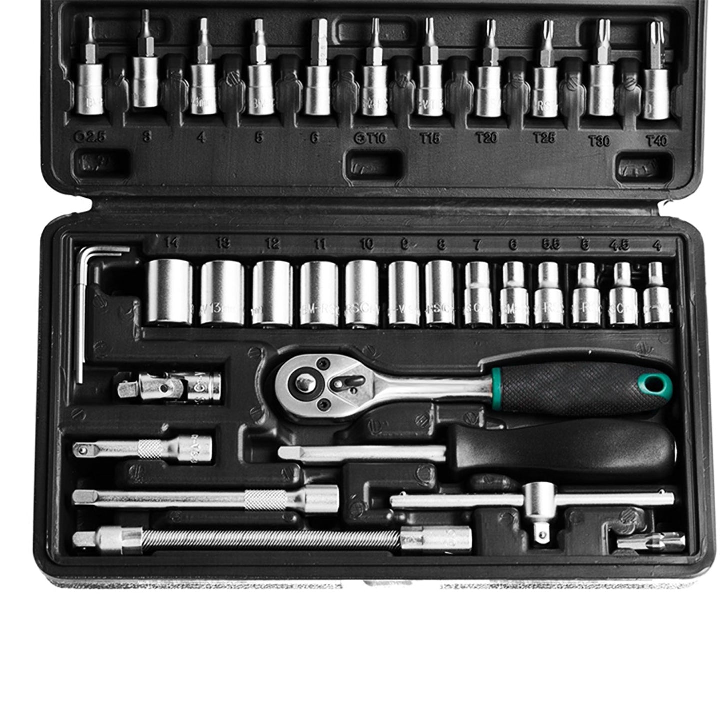 452 -46pcsMetal 1/4" Socket Set (Black, 46pcs) 