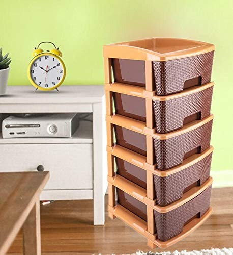 1151 5tier Plastic Modular Drawer System For Multiple Use (Brown colour) DeoDap