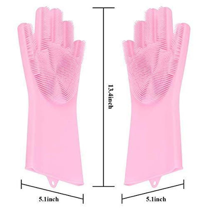 0714A Reusable Silicone Cleaning Brush Scrubber Gloves (Multicolor) DeoDap