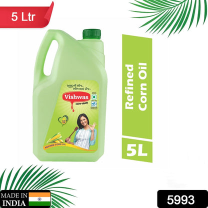 5993 Vishwas Refined Corn Oil 5 Litre Bottle | Makai Oil 100% Pure Corn Cooking Oil | Pure Edible Corn Oil 5L