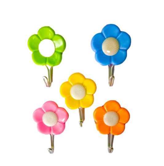 1113 Plastic Self-Adhesive Flower Shape Hooks (Pack of 5) DeoDap