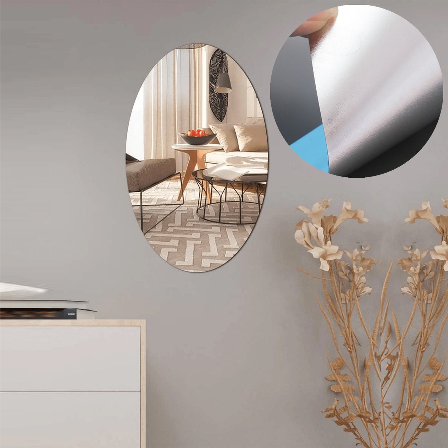 1727A Oval Frame Less Mirror Wall Sticker for Dressing 